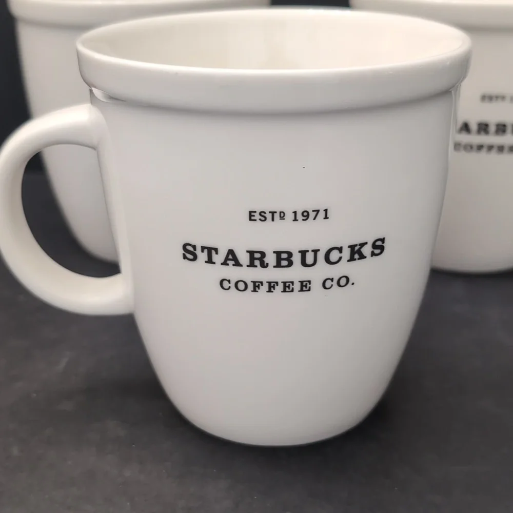 Starbucks 2009 New Bone China Set Of 3 Large White Coffee Mugs. - Picture 4 of 9